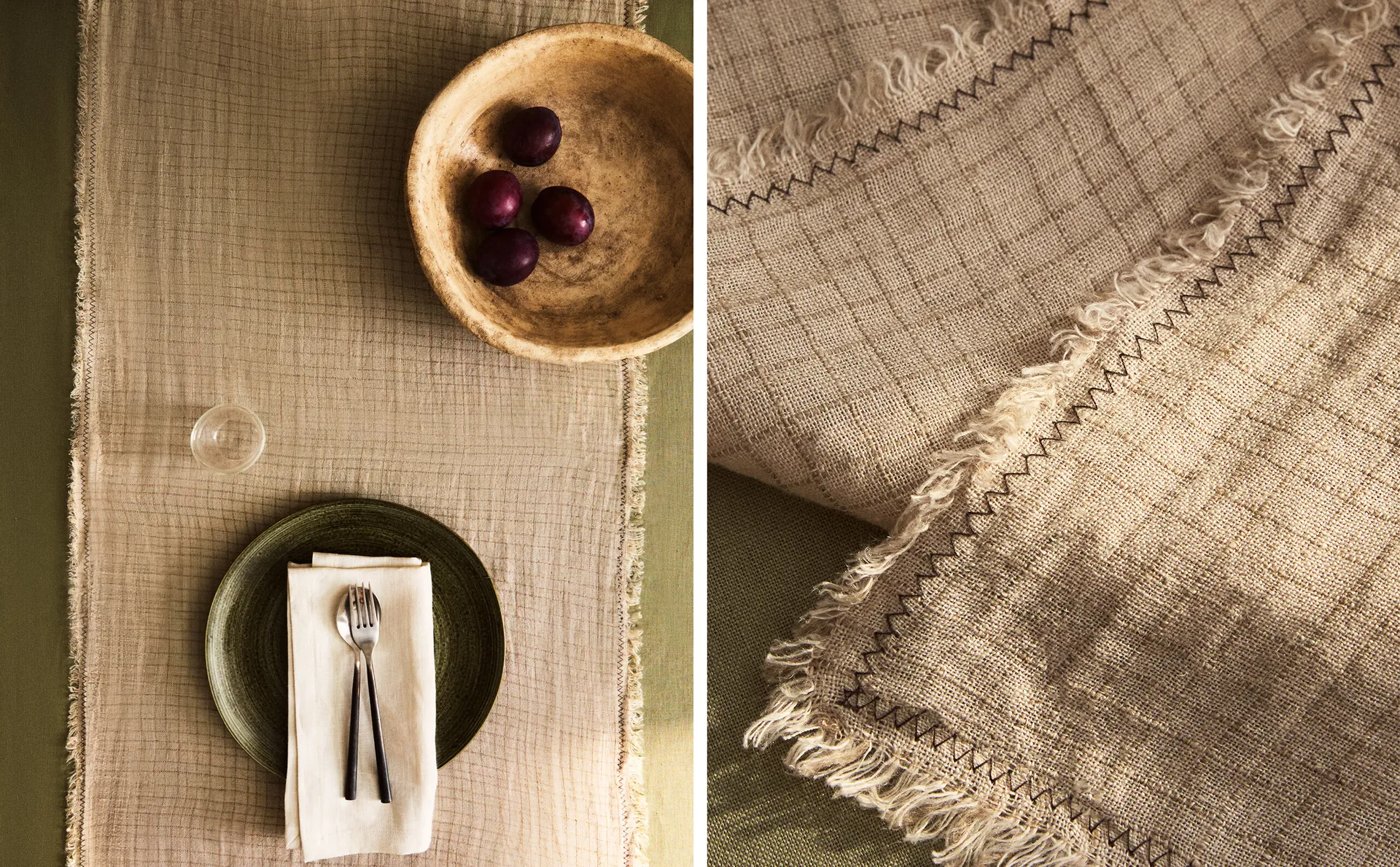

Льняная дорожка в клетку с бахромой Zara Home, светло-бежевый