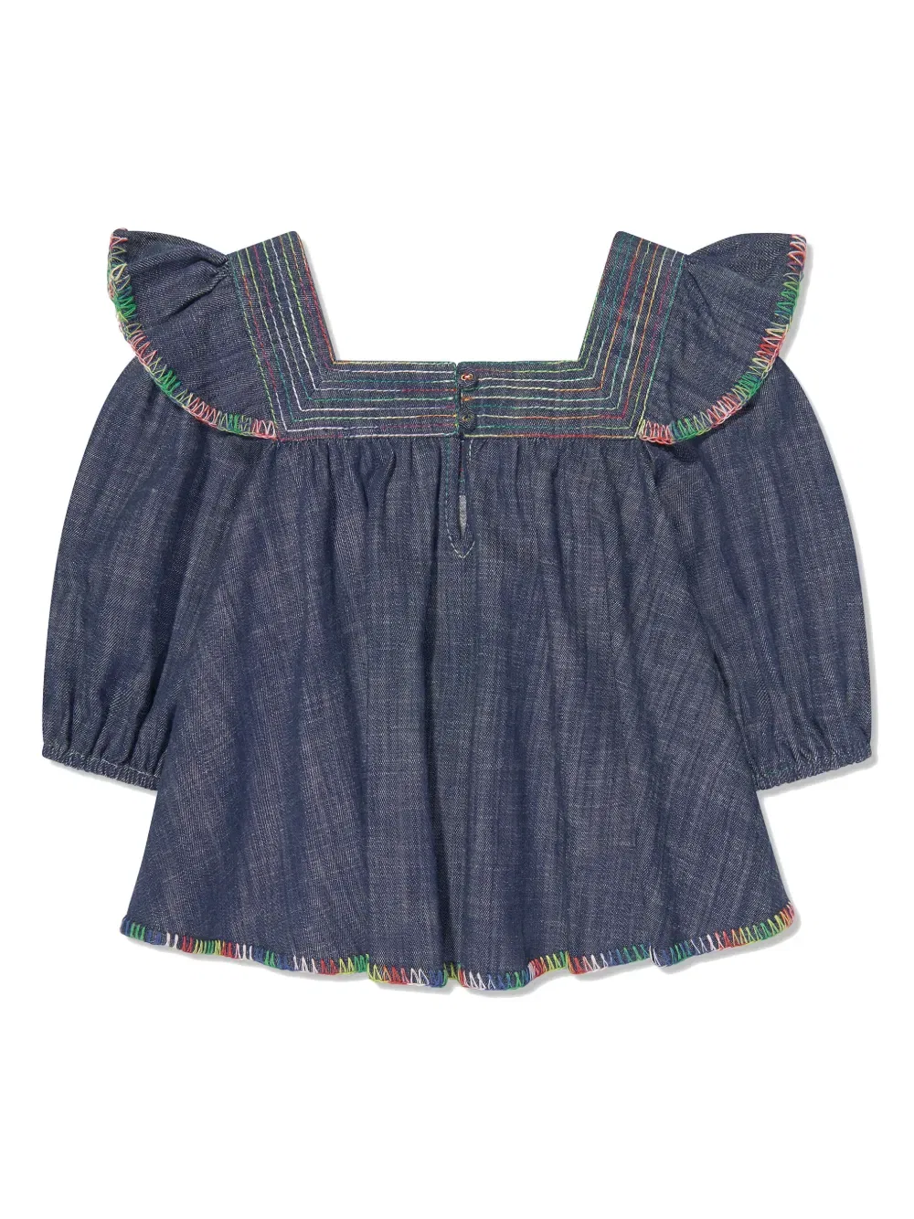 Джинсовая блузка с декоративной строчкой Zimmermann Kids, синий — фото 2