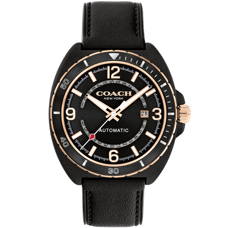 

COACH Часы charter collection с механическим механизмом, ремешок из натуральной кожи, черный циферблат 44,5 мм, унисекс