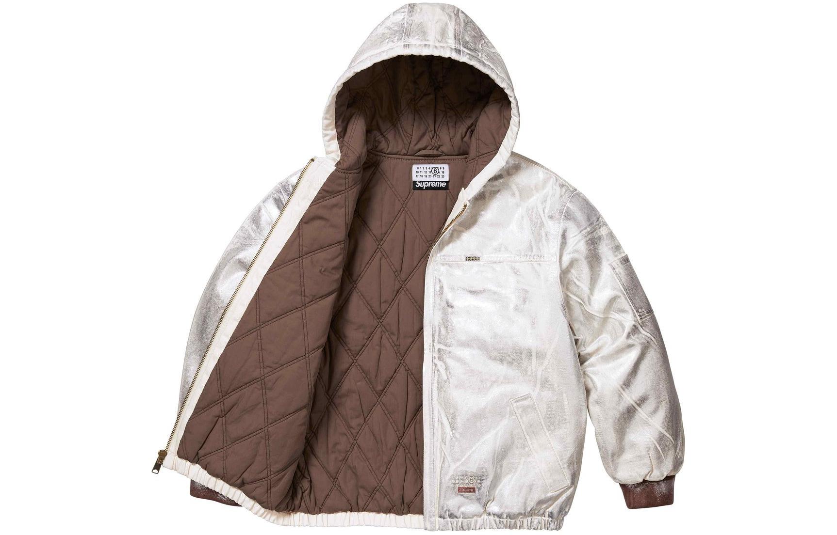 MM6 Maison Margiela Фольгированная худи рабочая куртка Supreme, Natural/Natural — фото 4