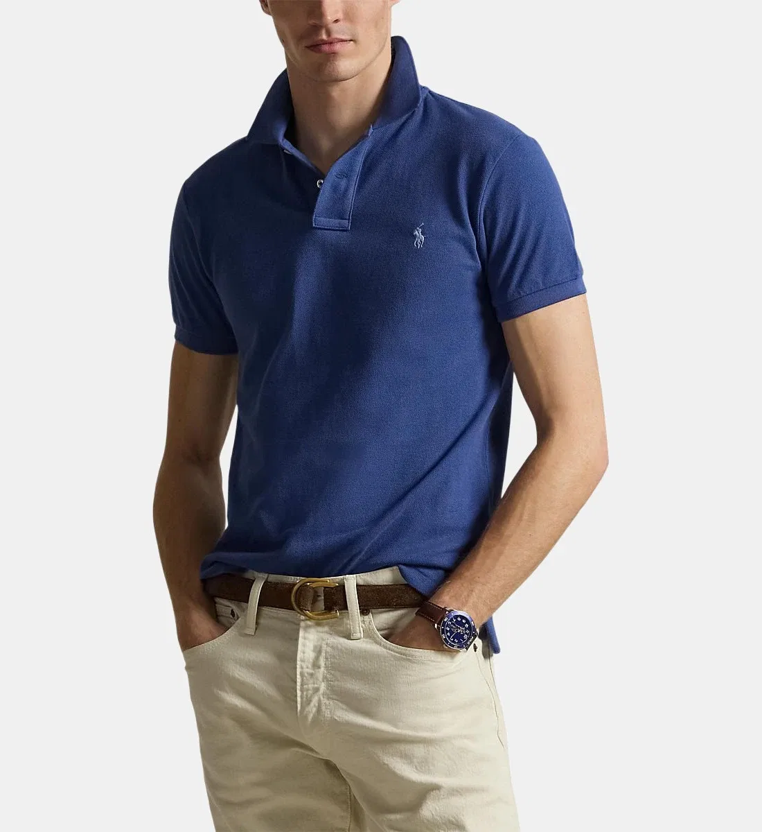 Приталенное поло из пике хлопка с пони POLO RALPH LAUREN, синий