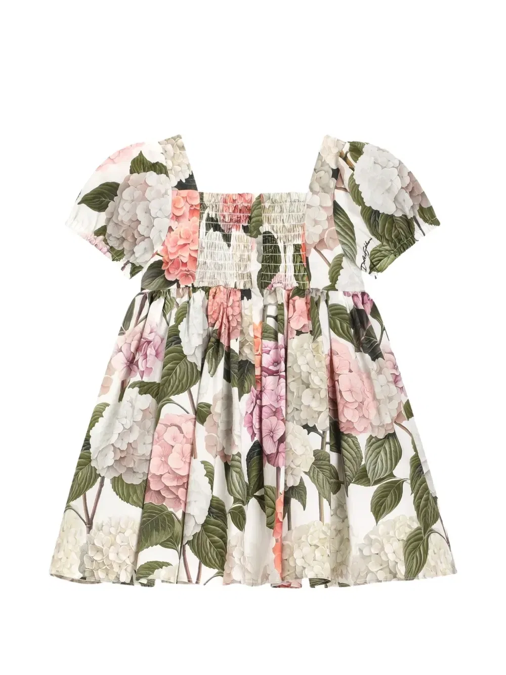 Поплиновое платье с принтом Hydrangea Dolce & Gabbana Kids, белый — фото 2