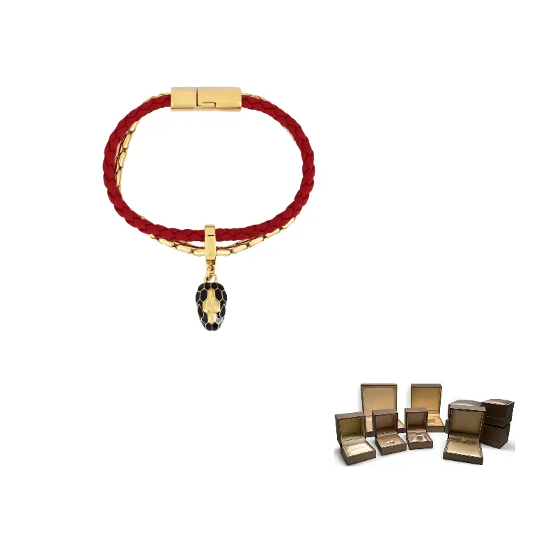 

Bvlgari Браслет из телячьей кожи, латуни, металла, эмали, коровьей кожи, женские, красные