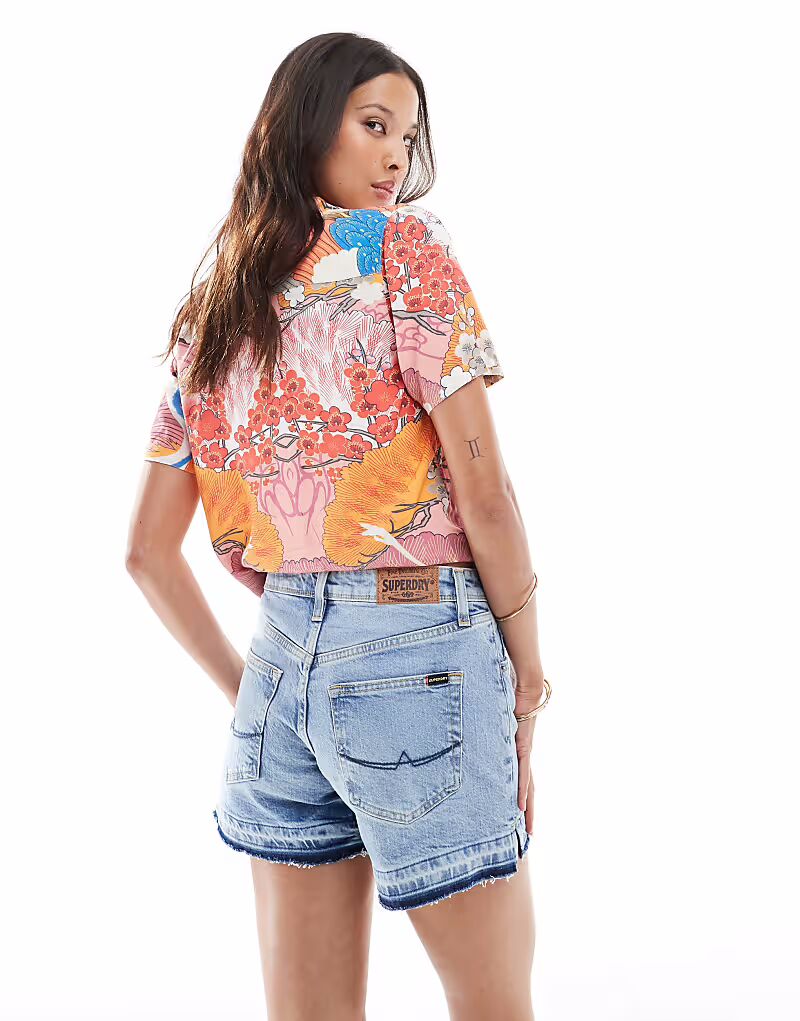 Укороченные шорты Superdry средней посадки лазурно-бледно-голубого цвета — фото 2