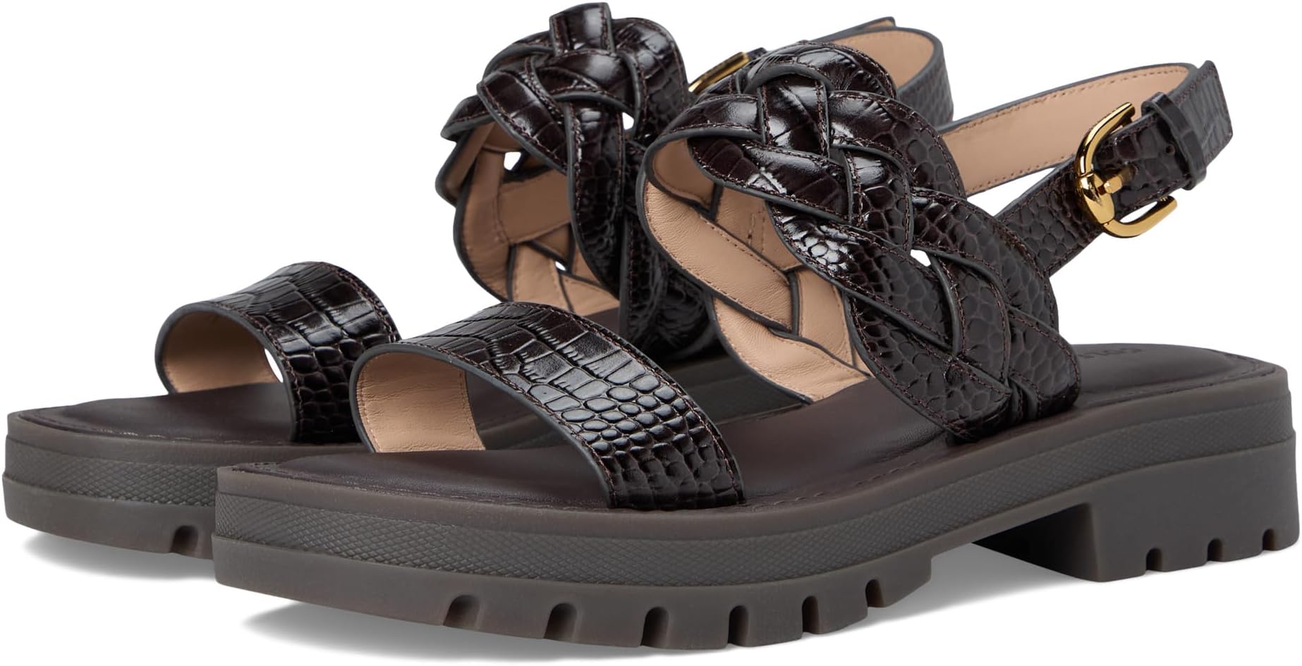 Сандалии Cole Haan Cressida Lug Sandal, цвет Dark Chocolate Croc Print Leather