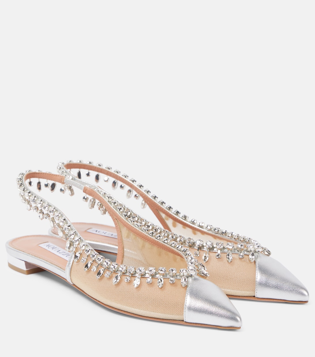 Туфли с открытой пяткой и сетчатым принтом Temptation Crystal Aquazzura, серебряный
