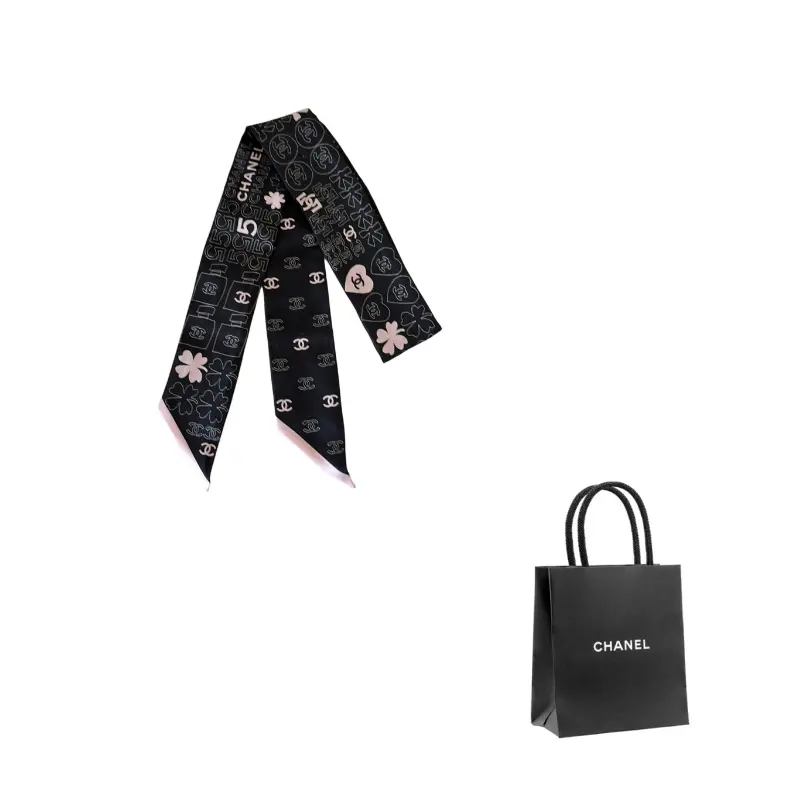 

CHANEL Шёлковый шарф унисекс чёрный, Black
