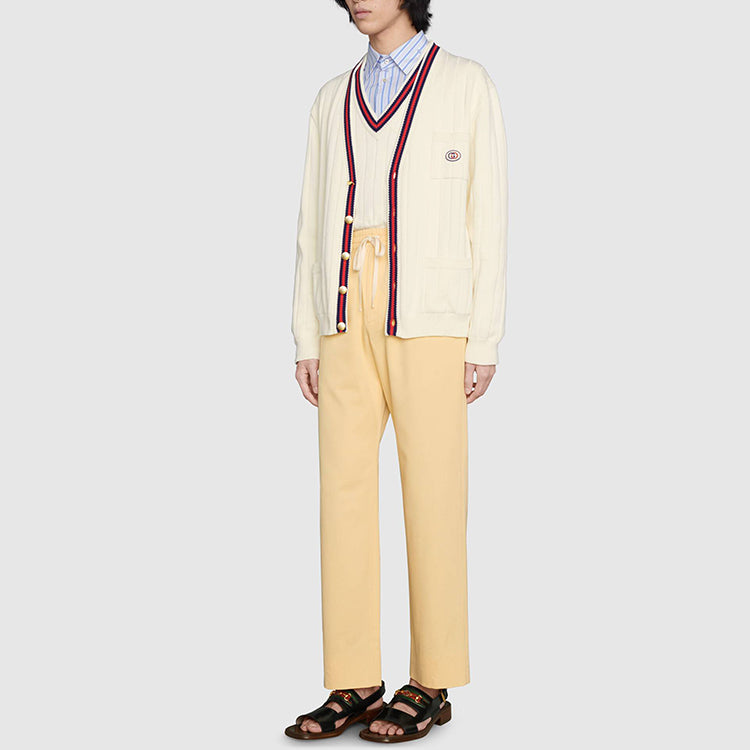 Кардиган Gucci Knit Cotton V-Neck Cardigan With Web 'Ivory' 654984-XKBUR-9182, белый — фото 4