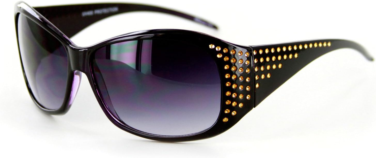 

Дизайнерские солнцезащитные очки "Plaza" с декоративными кристаллами, линзы среднего размера, защита от УФ-излучения 100% Aloha Eyewear Group, Black and Purple W/ Smoke Lens