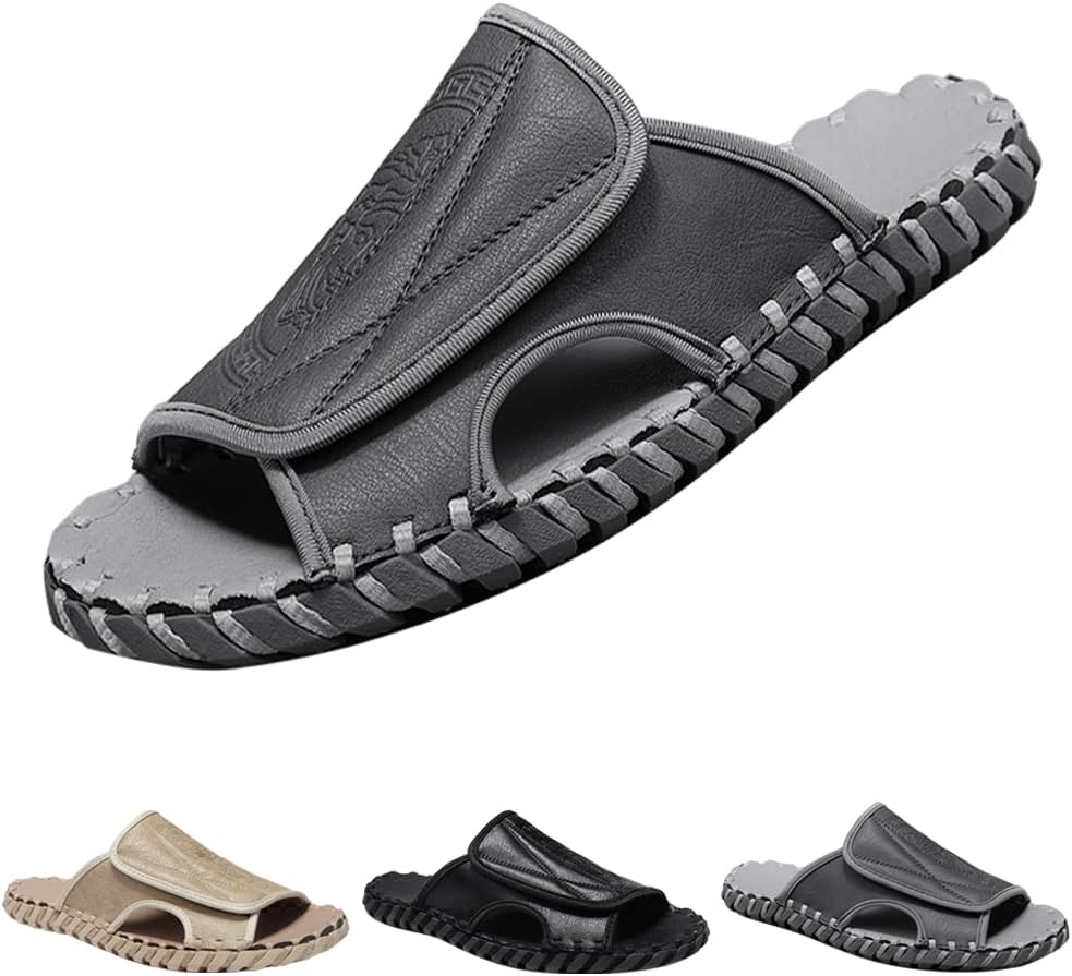 

Мужские летние кожаные сандалии Спортивные повседневные тапочки Для улицы и дома Пляжная обувь Комфортные легкие сандалии для ходьбы Generic, серый