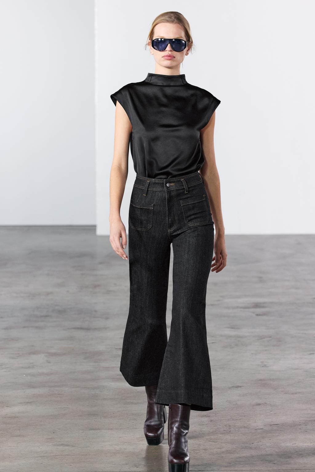 

Широкие джинсы с высокой талией ZARA, черный