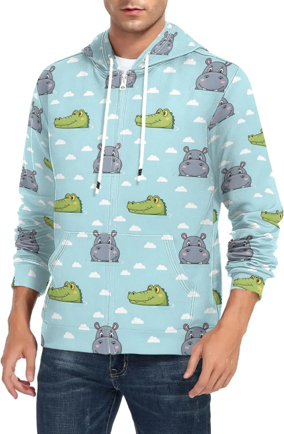 

Мужской худи с полной молнией Hippo Crocodile Cloud Sky CUPADA