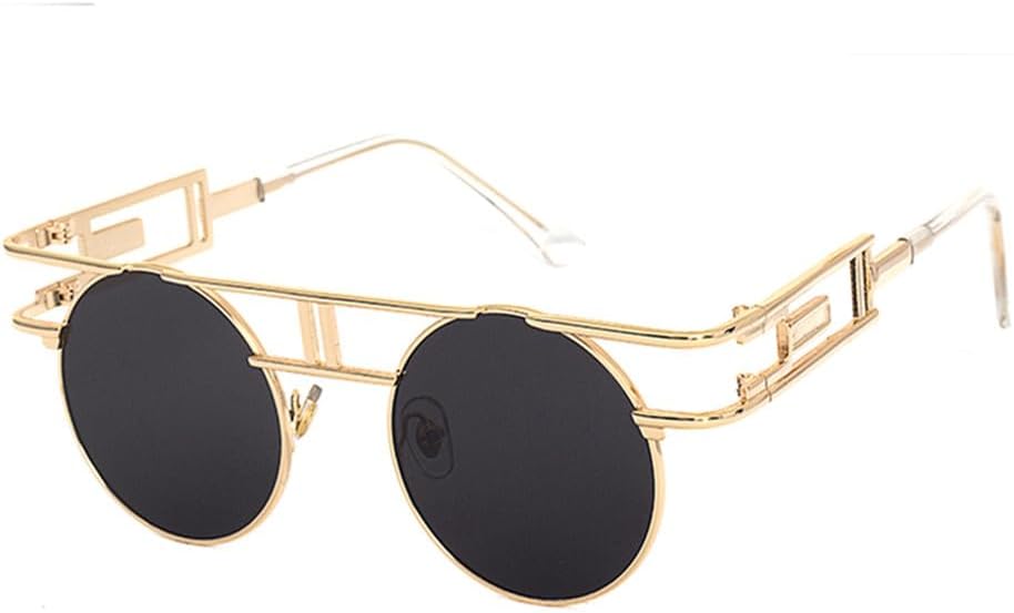 

Солнцезащитные очки в стиле стимпанк, женские ретро-солнцезащитные очки, мужские готические круглые солнцезащитные очки с защитой от УФ-излучения UV400 generic, Gold-black