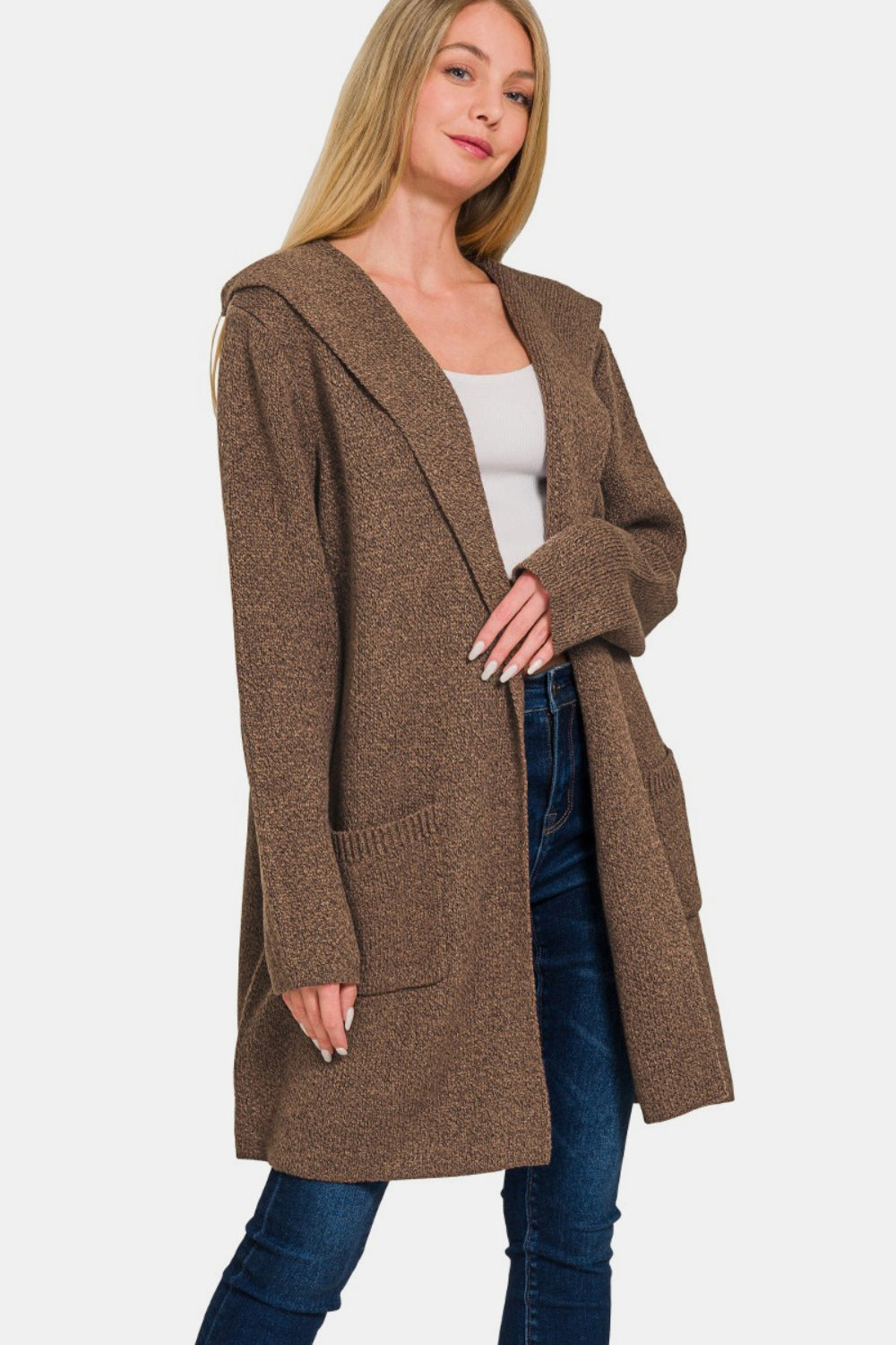 

Кардиган с капюшоном и открытой передней частью FASHNZFAB, коричневый