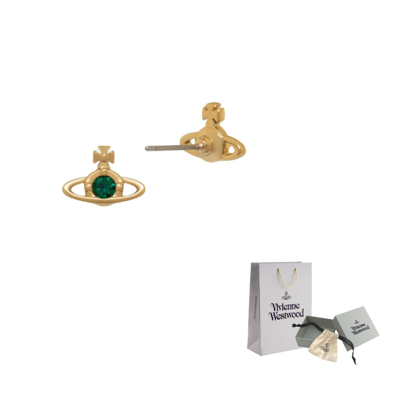

Vivienne Westwood Серьги-гвоздики Classic Saturn для женщин, цвет Gold/Green Diamond