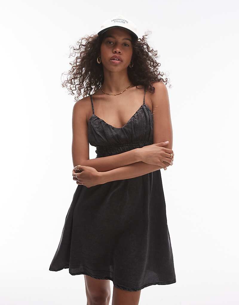 

Topshop – Серое мини-платье с рюшами и кулиской