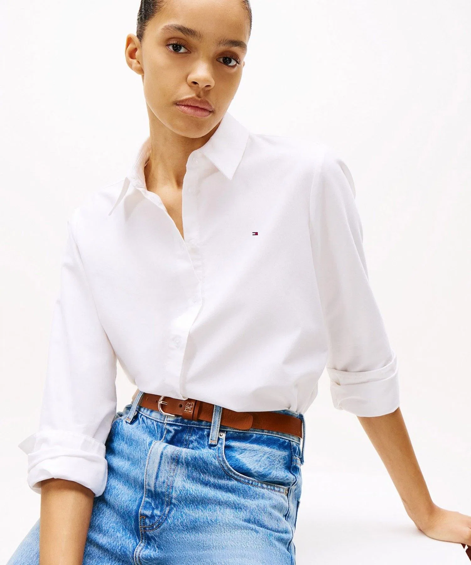 Женская рубашка Tommy Hilfiger Oxford Relaxed бежевая — фото 2