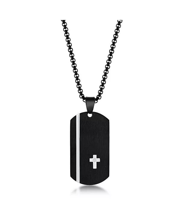 

Мужской армейский жетон из нержавеющей стали с черным серебряным крестом и фианитами Metallo, black