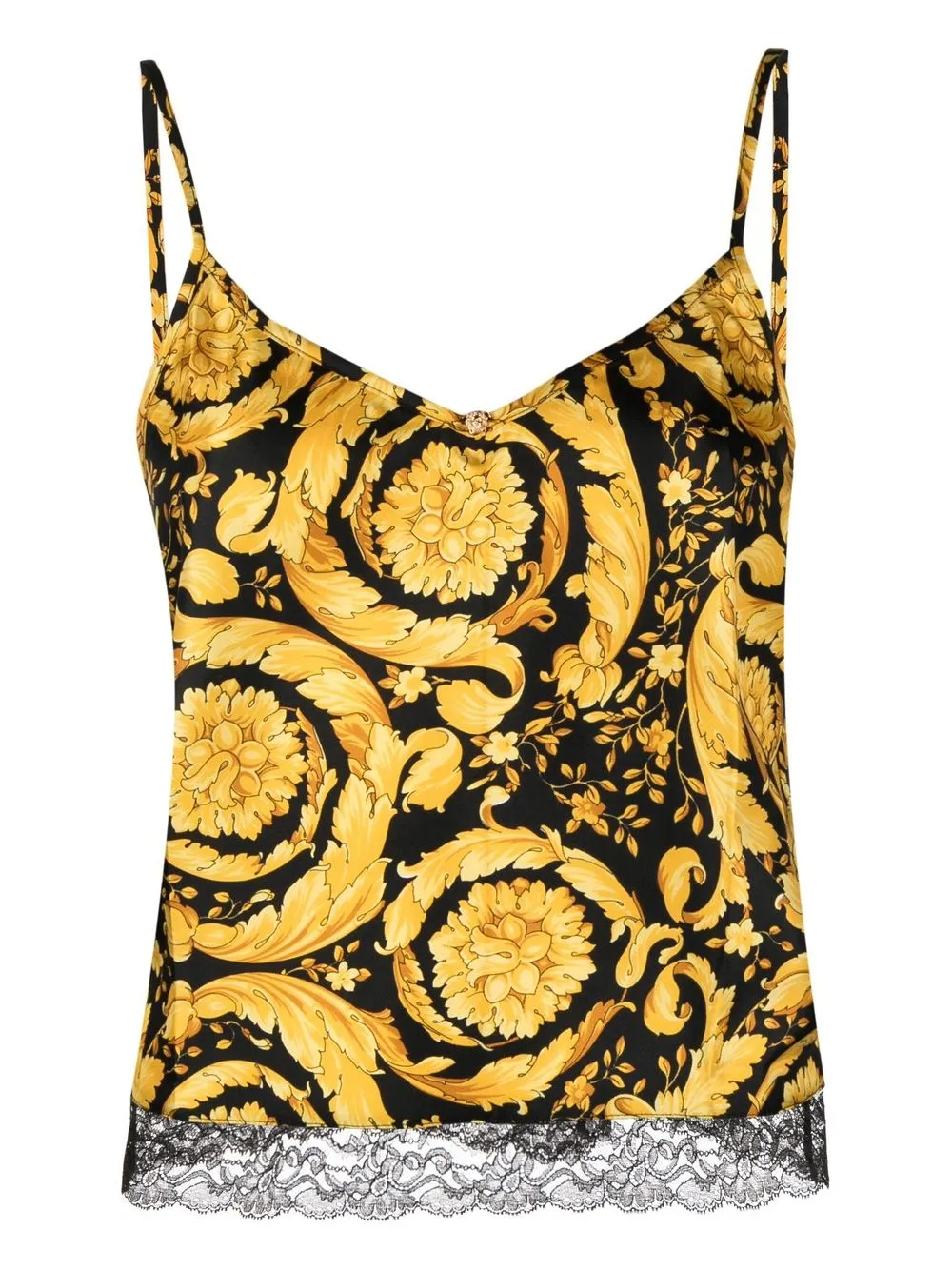 

Шелковый топ с принтом Barocco VERSACE, черный