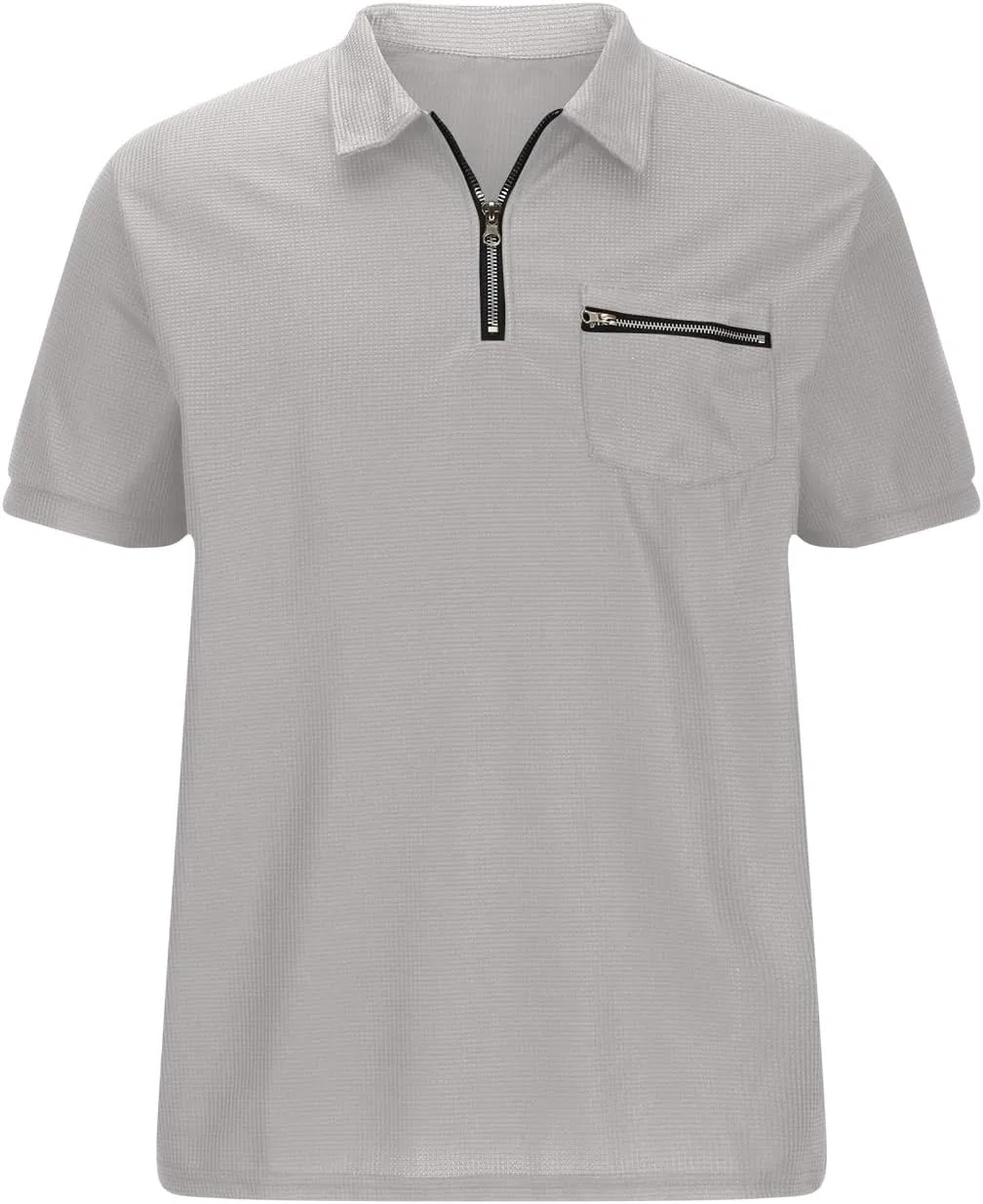 Мужская рубашка-поло с воротником-стойкой, дышащая, slim fit, бренд Generic, серая — фото 4