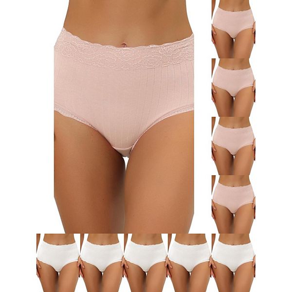 

10 упаковок женских трусиков с высокой талией, утягивающие, комфортные, с кружевной отделкой и резинкой Inspire Chic, Beige Pink White