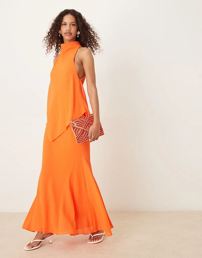 

Длинное платье из шифона ASOS DESIGN с высоким воротом, двухслойное, мандаринового цвета