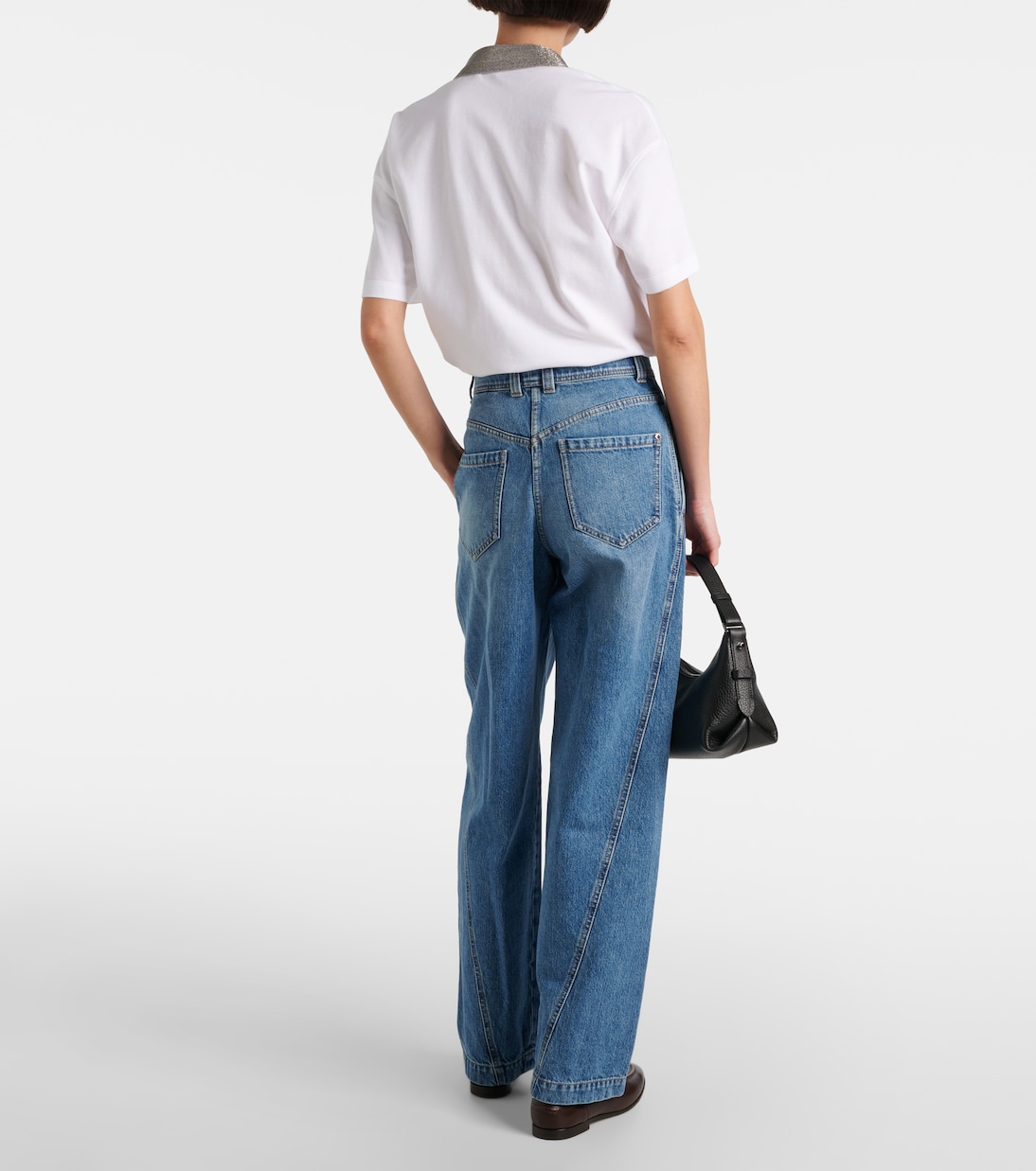Джинсы с высокой посадкой и складками, широкие Brunello Cucinelli, Essential Blue Denim — фото 3