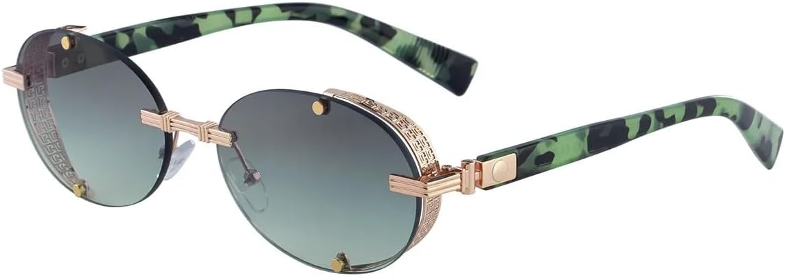 

Солнцезащитные очки с защитой UV400 | Овальная металлическая оправа с заклепками в стиле панк | для женщин и мужчин, для занятий спортом на открытом воздухе и вождения DSVIGF, Gray Green