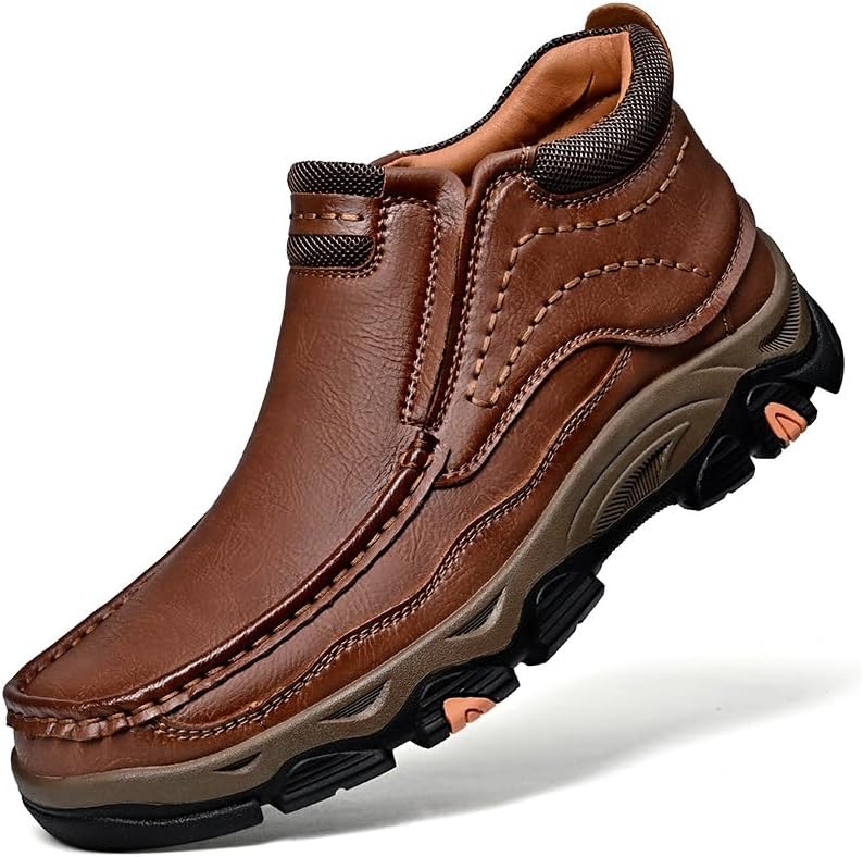 

Мужские винтажные кожаные ботинки чукка средней высоты, свободные руки, удобные, ручной работы, с нескользящей подошвой, износостойкие, для улицы, легкие, повседневные, для вождения, прогулок, походов и работы Ferraogan, коричневый