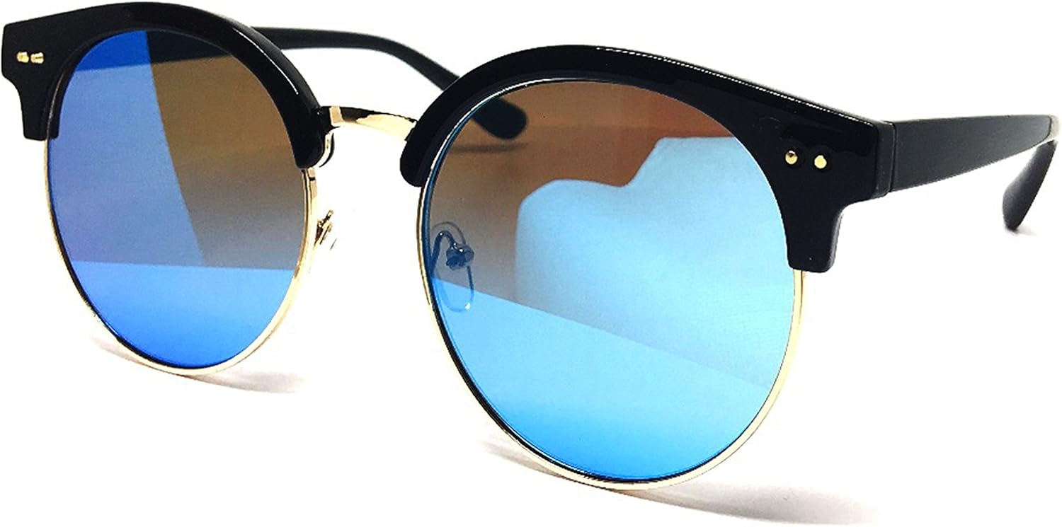 

97018 Премиум-солнцезащитные очки большого размера «кошачий глаз» для женщин и мужчин, с зеркальными линзами, в стиле «фанки» (черные, синие / размер L) O2 eyewear, Blue