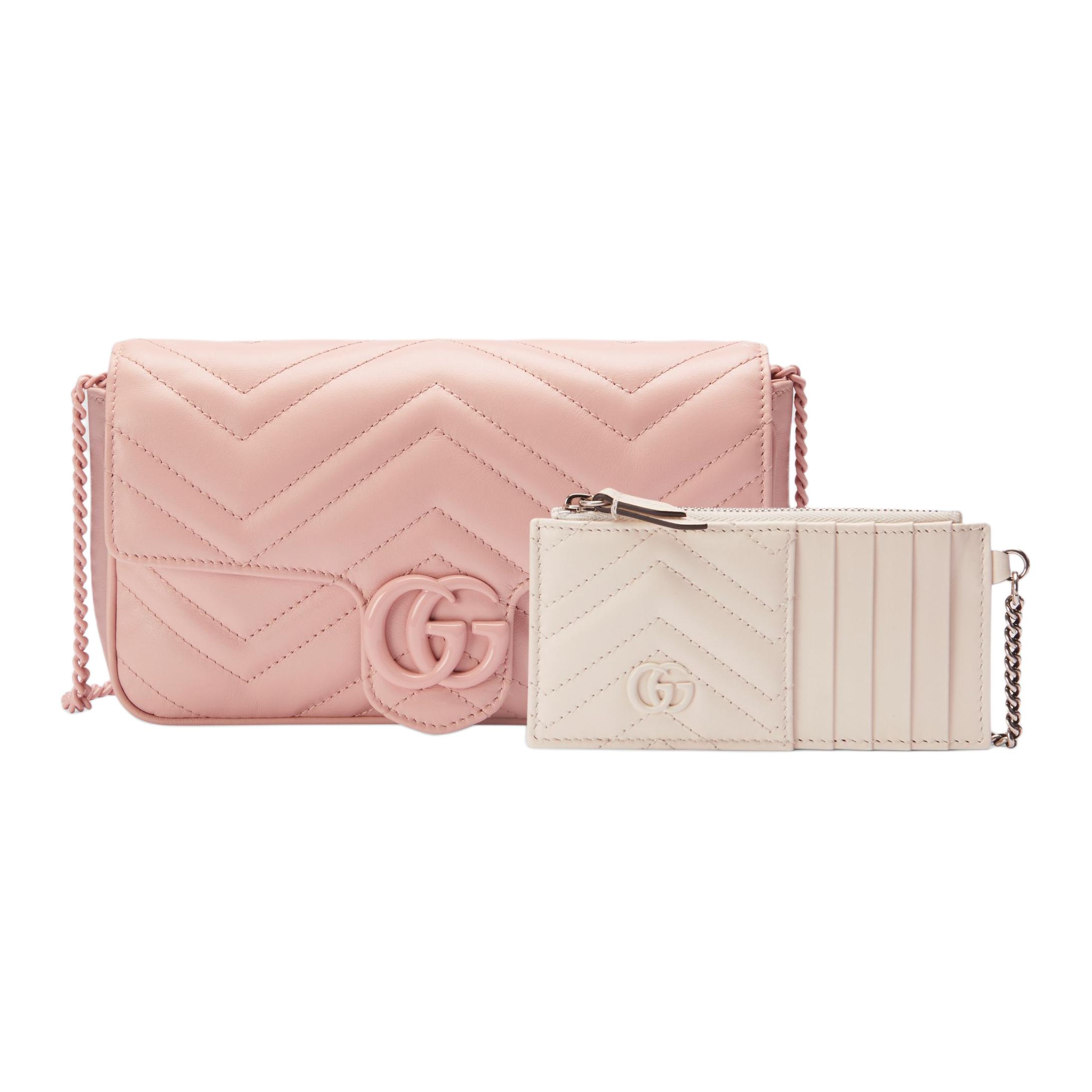 GUCCI GG Marmont Кожаная Сумка Через Плечо, Мини Сумка Через Плечо Женская Светло-Розовый и Бежевый — фото 2