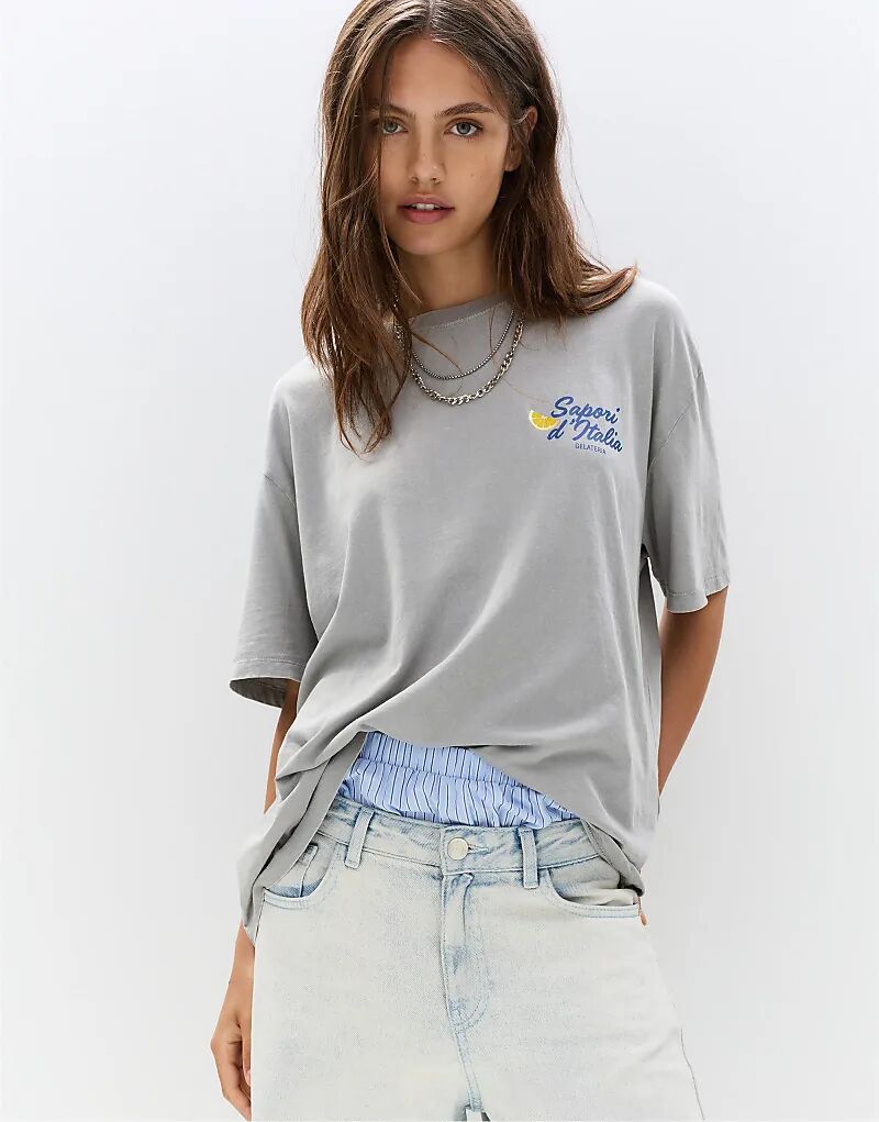 

Футболка Pull&Bear Lemon светло-серого цвета