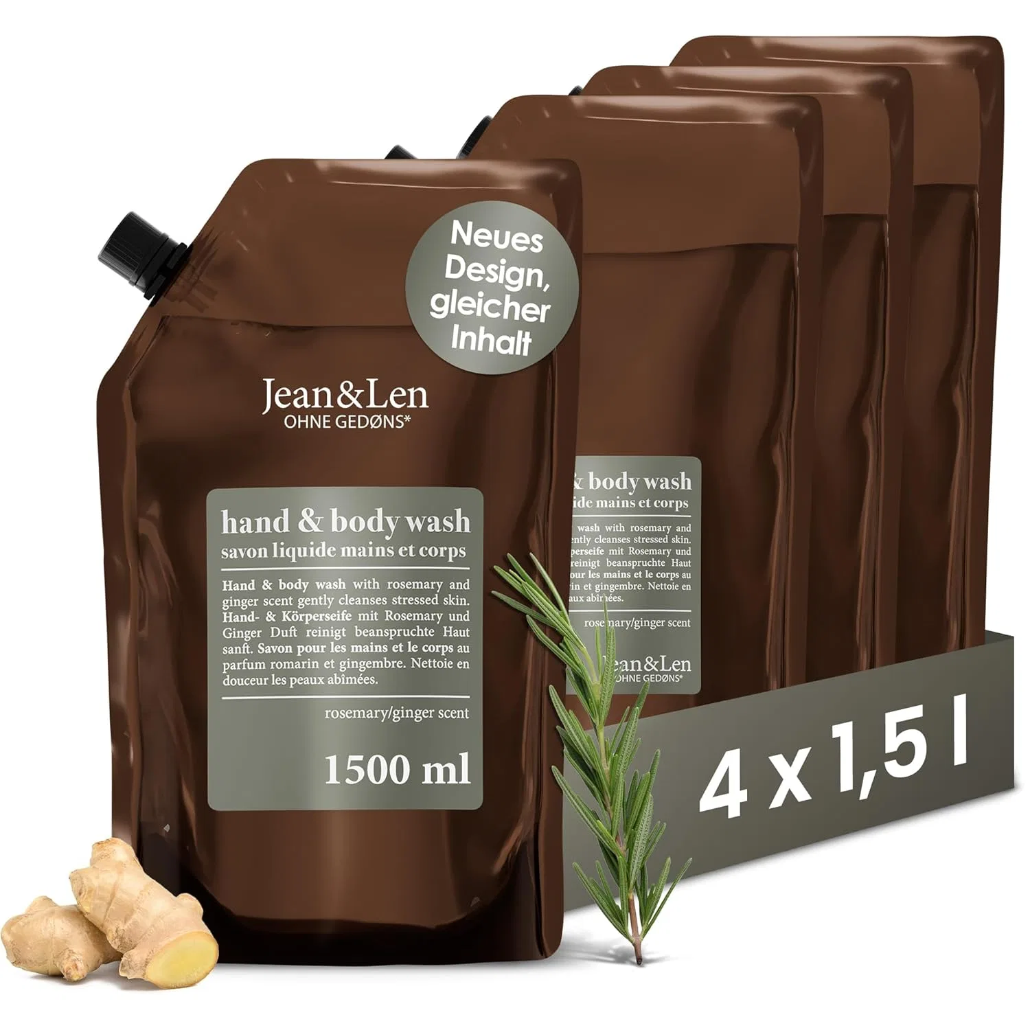 Жидкое мыло для рук и тела Jean & Len «Розмарин и имбирь», 4 x 1.5 л Jean & Len