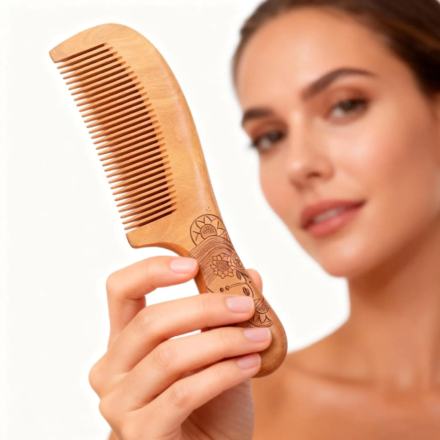 Деревянная расческа для волос и бороды, антистатическая Xflyp, Brown Handle Comb — фото 3