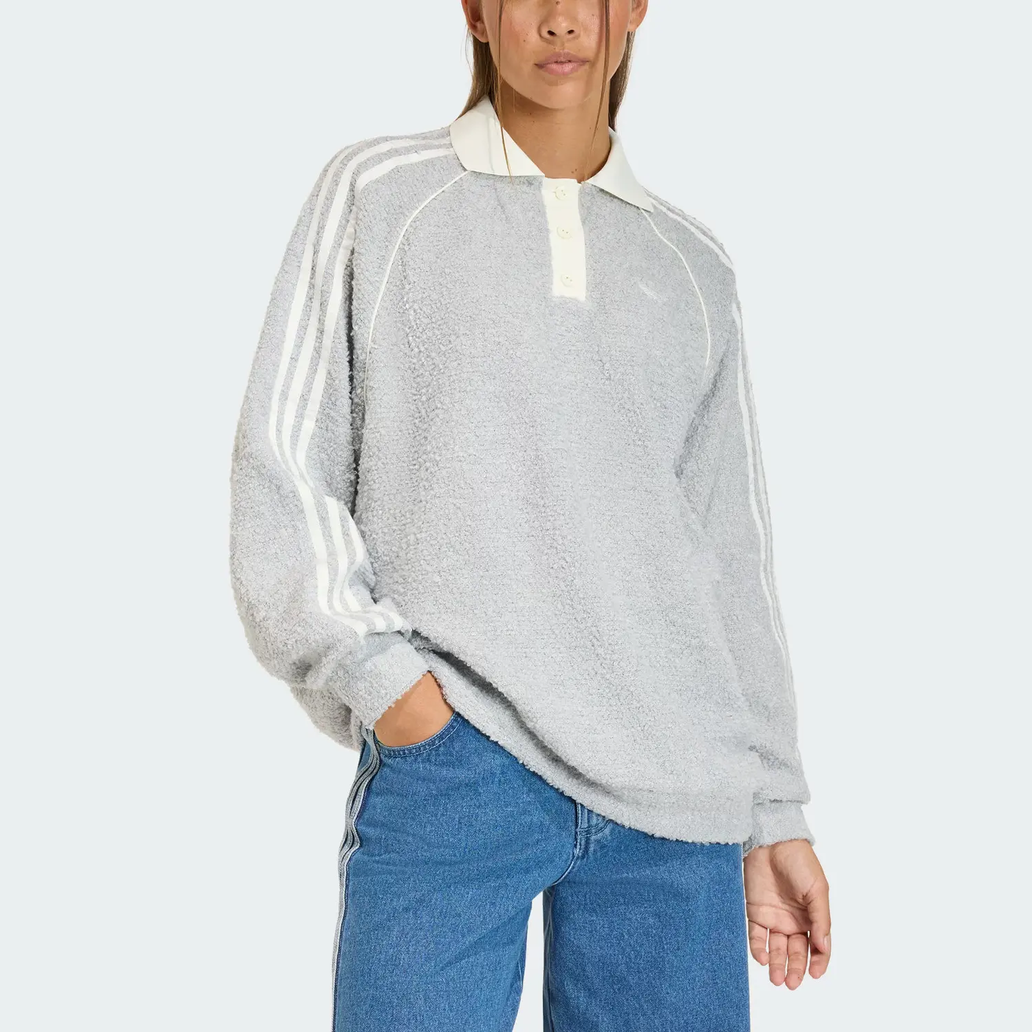 Футболка поло FW25 Boucle женская Adidas Originals, светло-серый/белый — фото 3