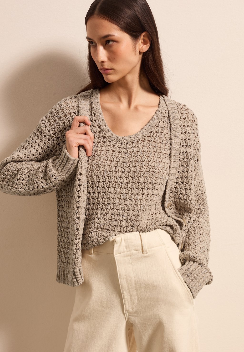 

Кардиган OPENWORK WITH MOTIF Stefanel, бежевый