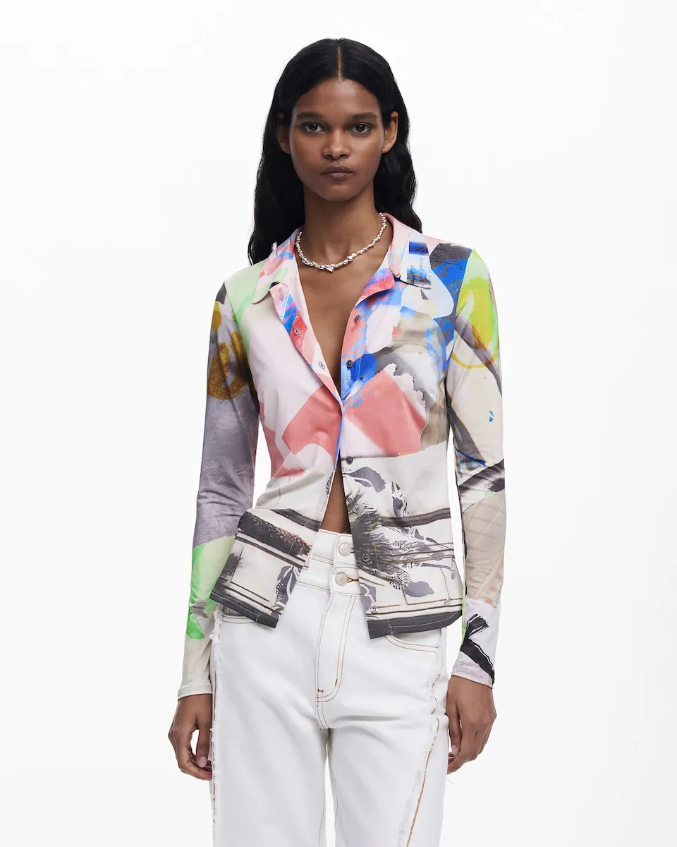 

Женская футболка с коллажем на пуговицах Desigual, мультиколор