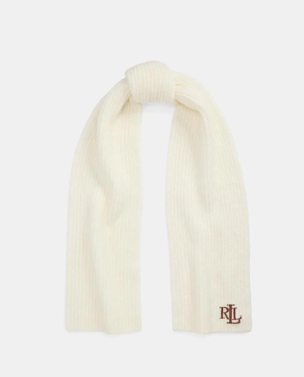 

Однотонный женский шарф с отделкой RL из кожи Lauren Ralph Lauren, белый