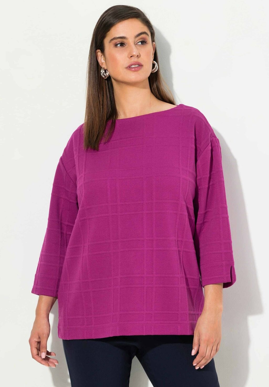 

Толстовка TEXTURED GRID CHECK 3/4 SLEEVE BOAT NECK Ulla Popken, розовый