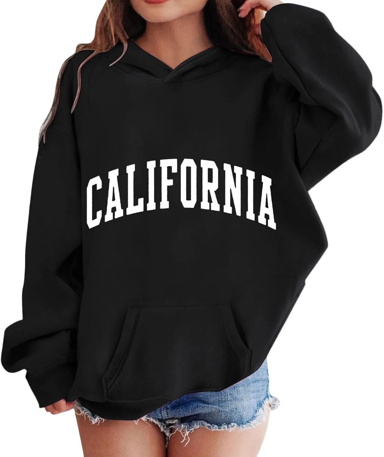 Детская худи оверсайз с принтом California, Generic, 01 Black