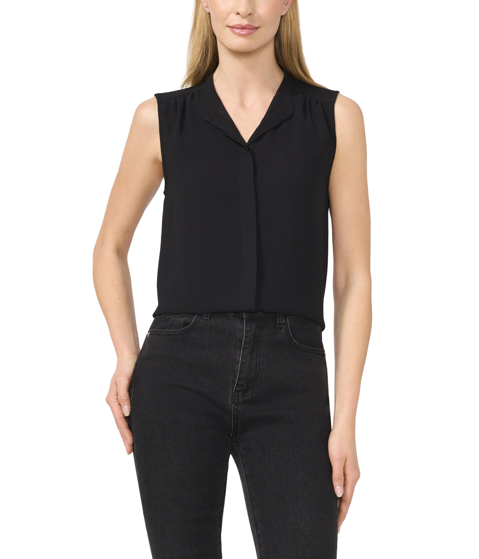 

Топ CeCe Sleeveless Open Collar Top W/ Hidden Placket, Rich Black