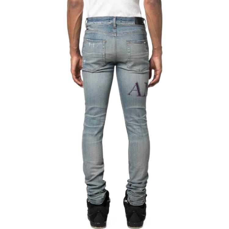 

Футболка с фиолетовым логотипом AMIRI, синяя