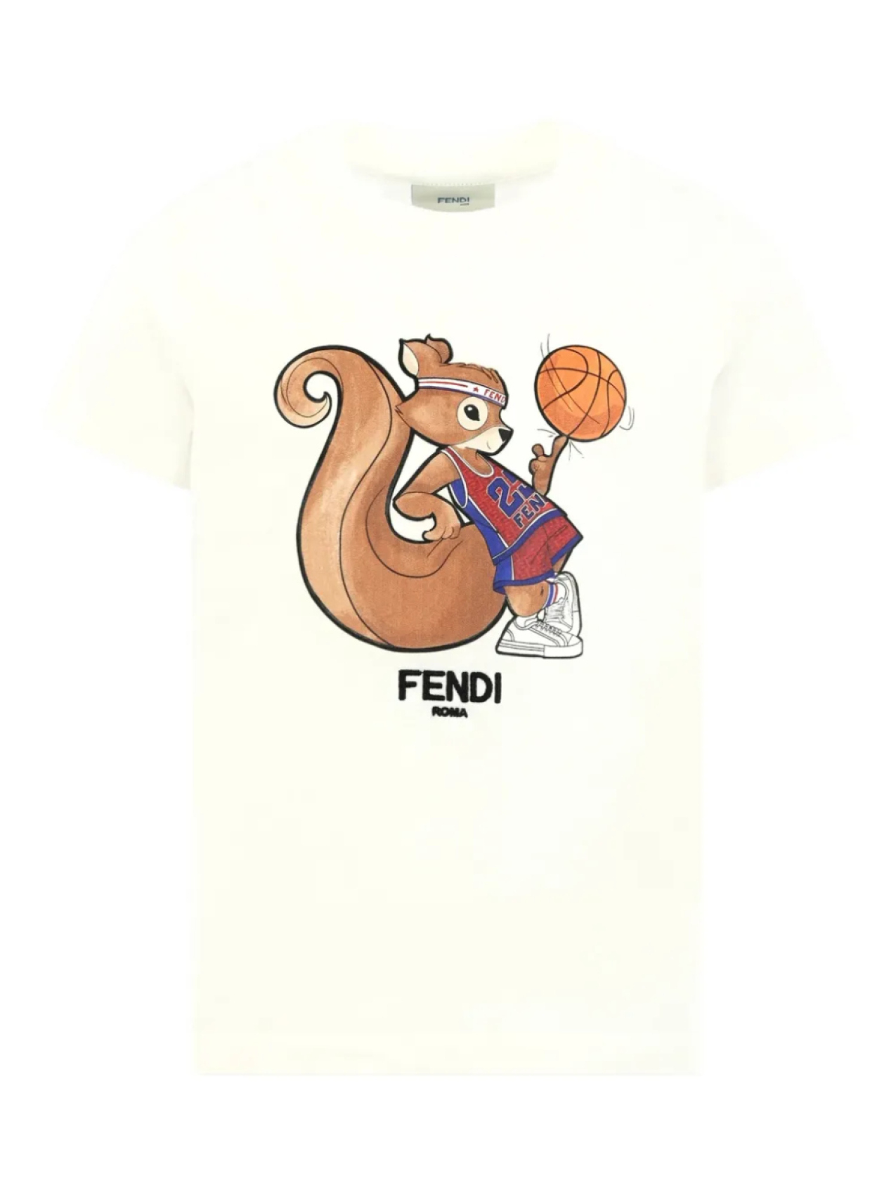 

Футболка Fendi Kids с изображением белки в баскетбольном стиле, белый