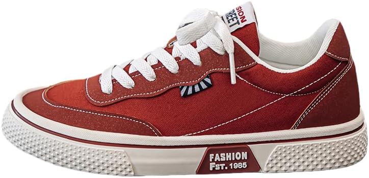 

Мужские и женские повседневные кроссовки - низкие шнурованные обувь с полосатыми и однотонными вариантами, прочная подошва из ПВХ, верх и подкладка из дышащей ткани Clolinde, красный