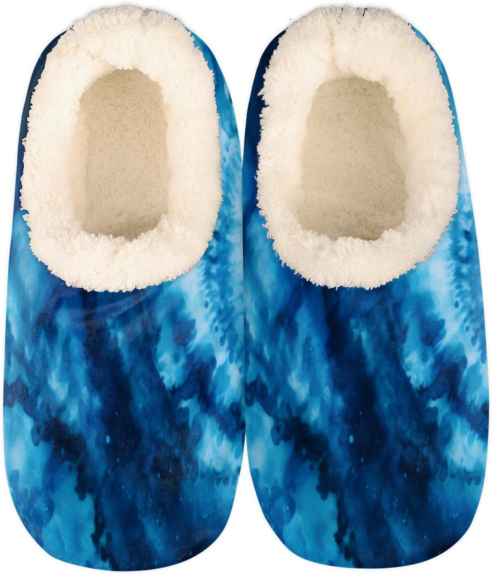 

Домашние тапочки Pardick Fuzzy для женщин и мужчин, с узором «свитлый тай-дай», с противоскользящей подошвой и флисовой подкладкой, для дома и спальни, с плюшевой подкладкой, теплые тапочки голубого цвета с узором
