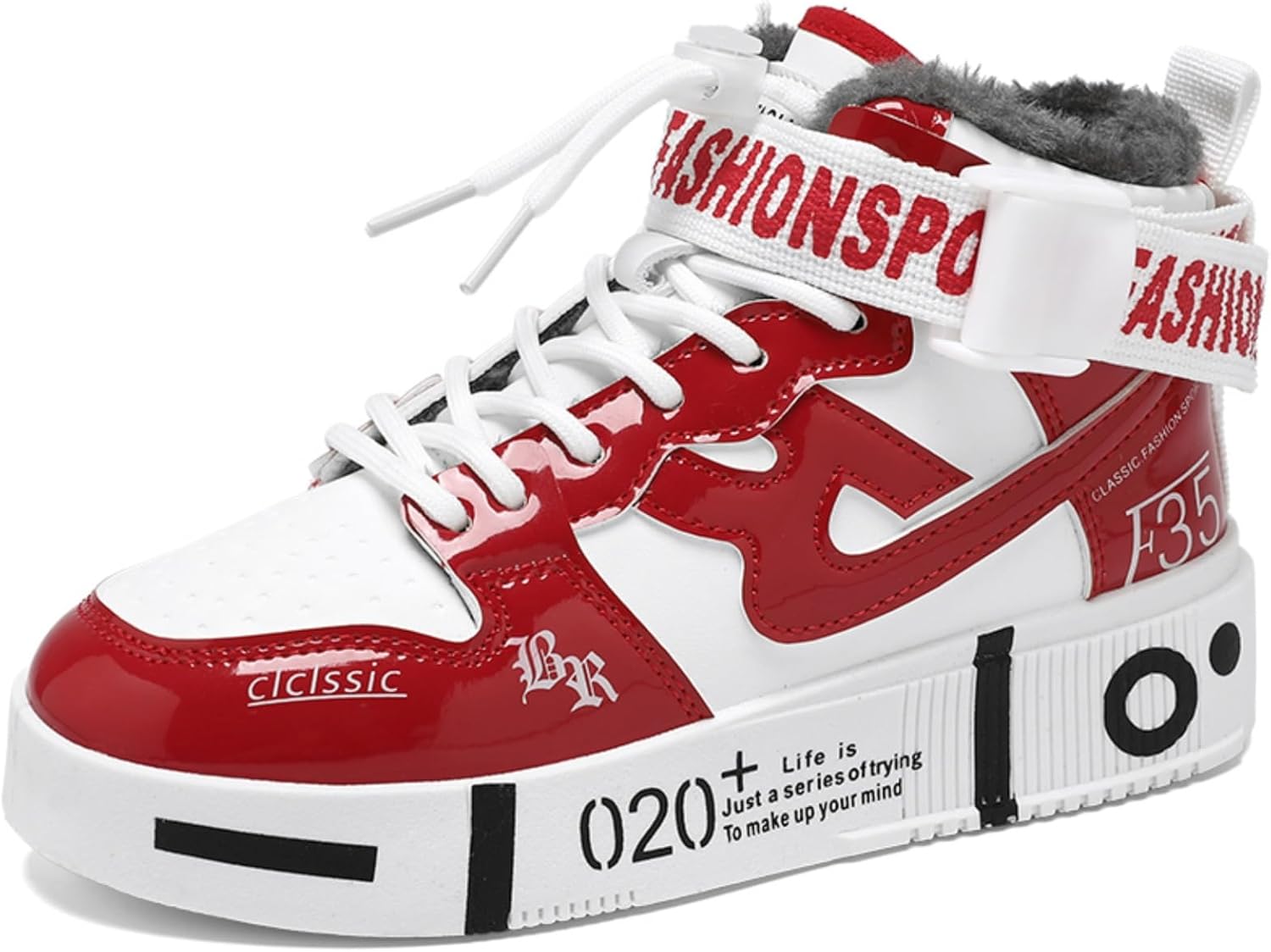 

Мужские высокие кроссовки с флисовой подкладкой, красно-белый модный дизайн, теплые и стильные повседневные зимние обувь Khwfjas