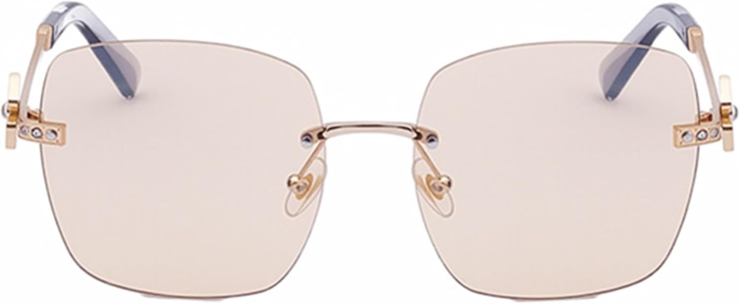 

bullabulling Модные солнцезащитные очки без оправы квадратной формы для женщин и мужчин в стиле ретро Y2K, с бриллиантовой оправой, металлические дизайнерские очки 90-х, Champagne