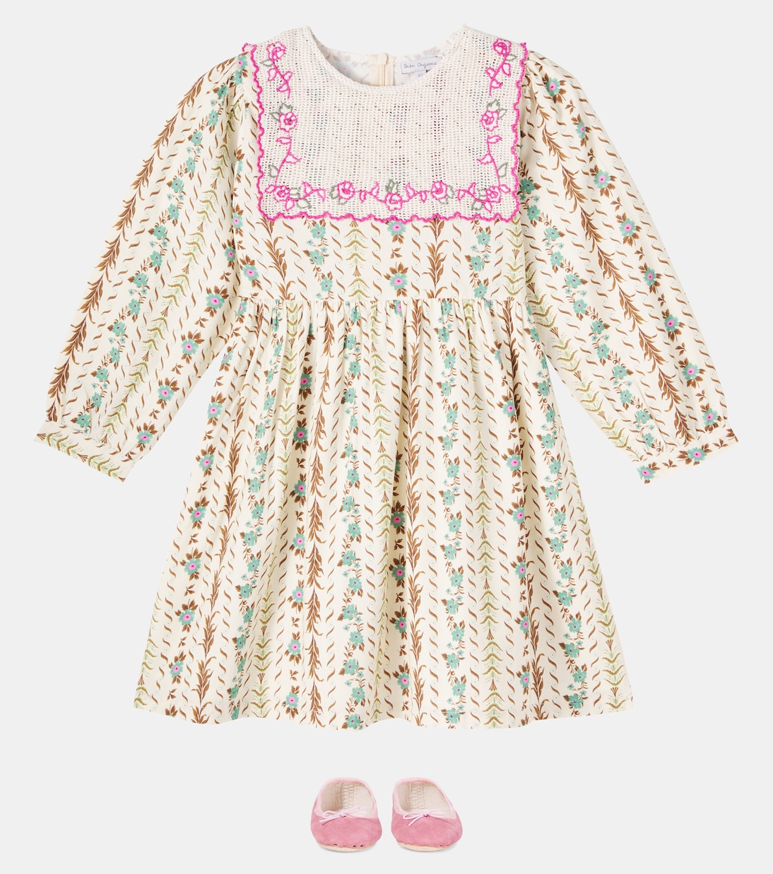 Платье Элиза из хлопка с цветочной вышивкой Bebe Organic, Floral Stripe — фото 2