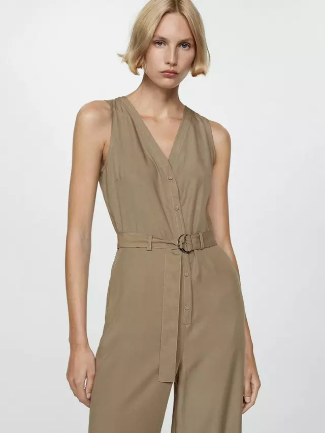 Комбинезон Mango Lemon Linen Blend, бежевый