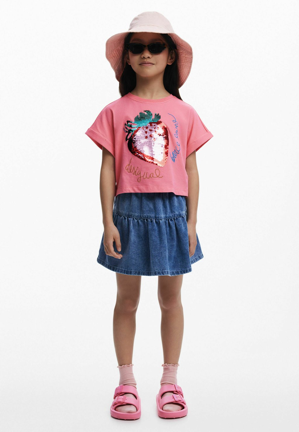 

Футболка с принтом STRAWBERRY SEQUIN CROPPED Desigual, фуксия